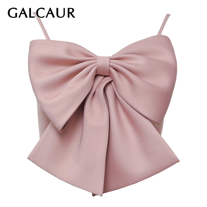 GALCAUR Sexy Patchwork Bowknot Vest Female Square Collar Camis Sleeveless Slim Irregular Short Vests Women 2020 Summer Fashion