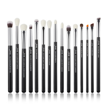 Jessup Makeup Brushes Set 15pcs professional Make up Brush Eyeliner Shader Natural-synthetic Rose-carmin/Silver