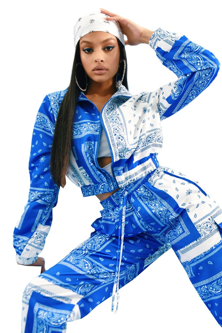 Paisley Bandana Print Two 2 Piece Set Women Fitness Sweatsuit Zipper Up Sweatshirt + Jogger Pants Set Tracksuit Vintage Outfits