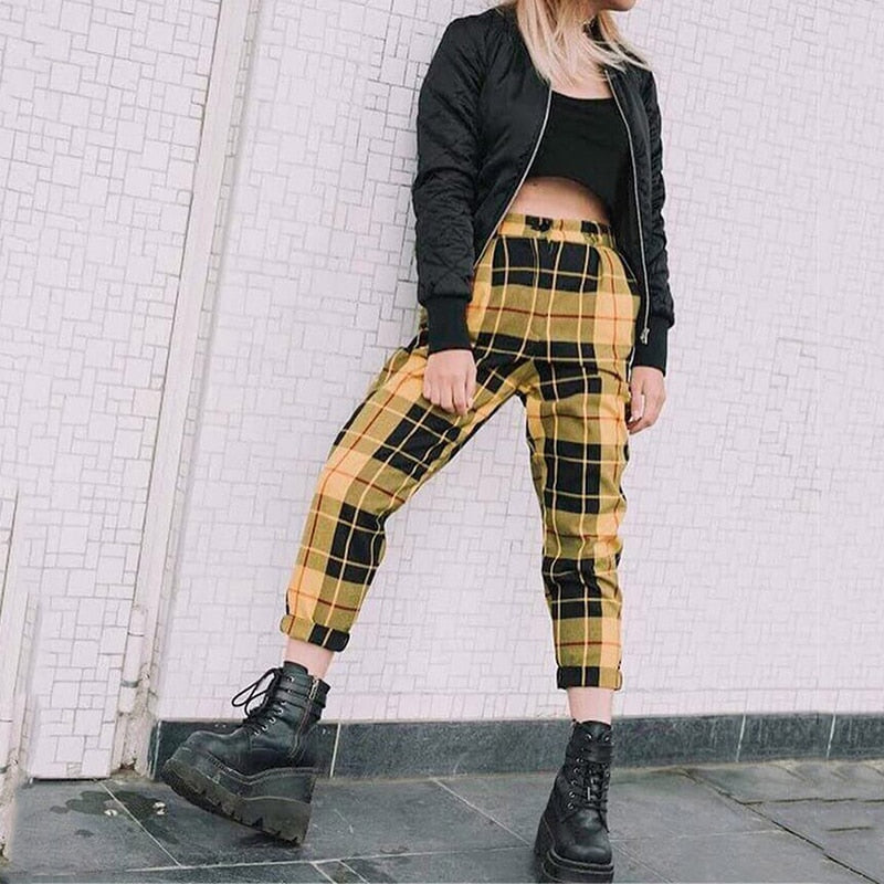 Plaid Pants Women Streetwear Cool Girl High Waist Trousers harem sweatpants joggers women cargo sweat pants korean pantalon