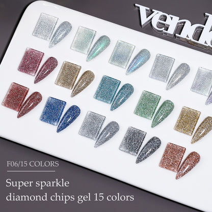 Vendeeni 15ml Glitter Chips Diamond Gel Nail Polish Sparkling Laser Nail Art Gel Varnish UV LED Soak Off Gel Lacquer 15 Colors