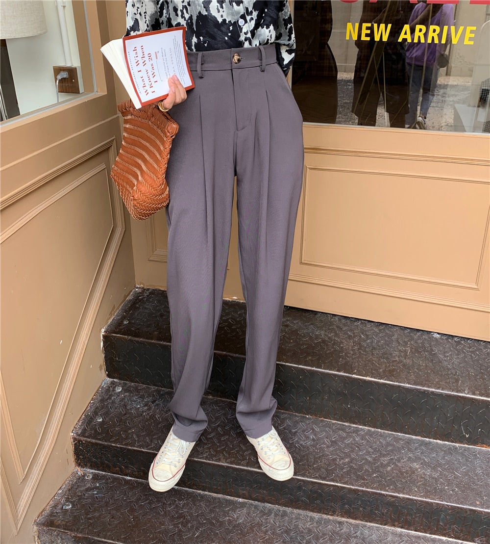 HziriP Elegant Formal High Waist Harem Straight Pants Women Bottom 2021 New Autumn OL Solid Fashion Loose Suit Trousers Female