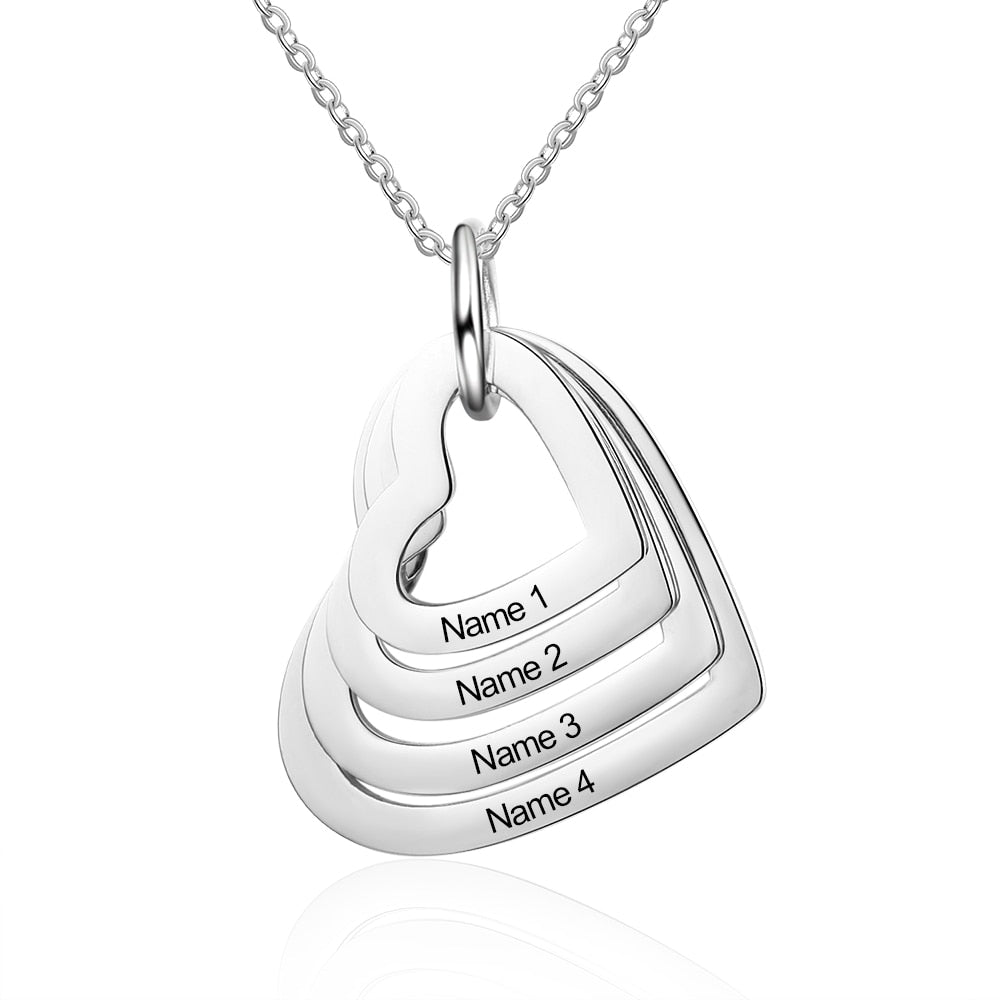 JewelOra Personalized Family Necklace with 2-4 Names Stainless Steel Heart Engraved Necklace for Mother Pendants Jewelry