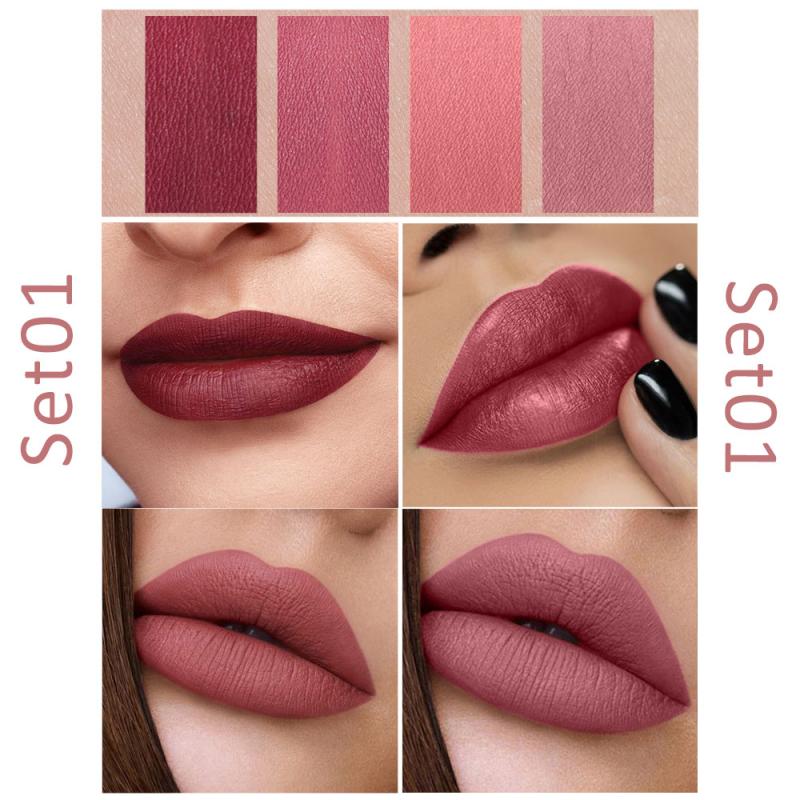 4 Colors Makeup Lipstick Cosmetics Lipstick Set Lip Tint Lip Gloss Waterproof Maquillaje Matte Long Lasting Make Up Pomade Kits