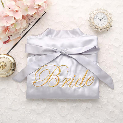 Bride Bridesmaid Wedding Robe Embroidery Kimono Bathrobe Gown Nightgown Casual Satin Short Women Sexy Nightwear Sleepwear