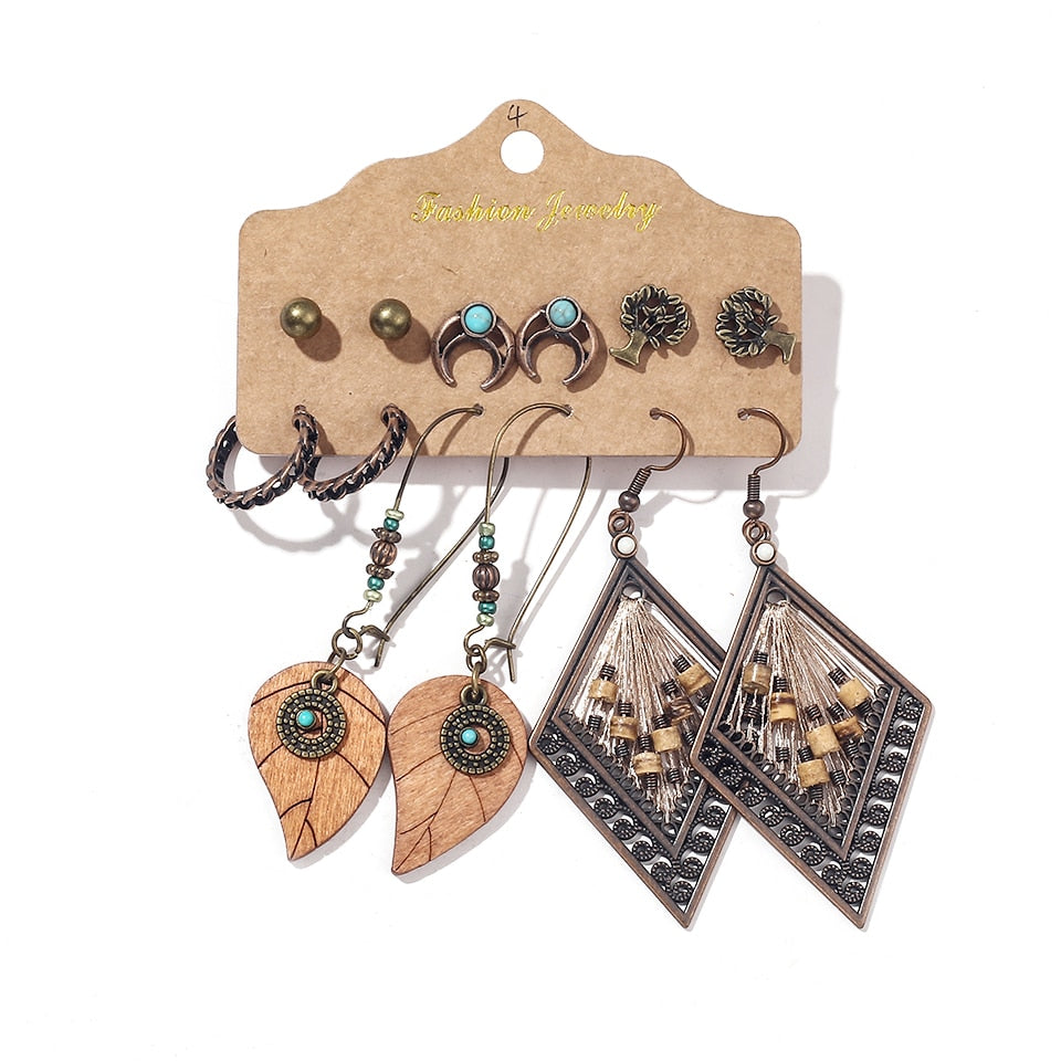 Sundry Fashion Bundles of Women's Vintage Boho Earrings Dangler Eardrop Jewelry Accessories Sets