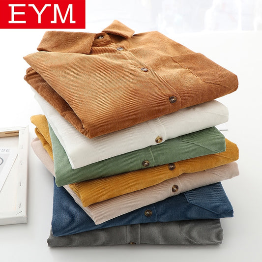 EYM Brand Solid Color Women&#39;s Corduroy Shirt 2022 Spring New Women Long Sleeve Blouse Casual Large Size Loose Blouses Lady Tops