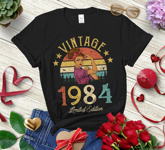 Vintage 1984 Limited Edition Retro Womens T-Shirt Funny 38th Birthday O Neck Shirt Fashion Print Casual Short Sleeve Female Tops