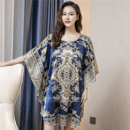 Plus Size Nightgown Sleepwear Women&#39;s Summer Nightwear Robe Lady Sexy Nightdress Silk Rayon Loose Bathrobe Gown Home Dress