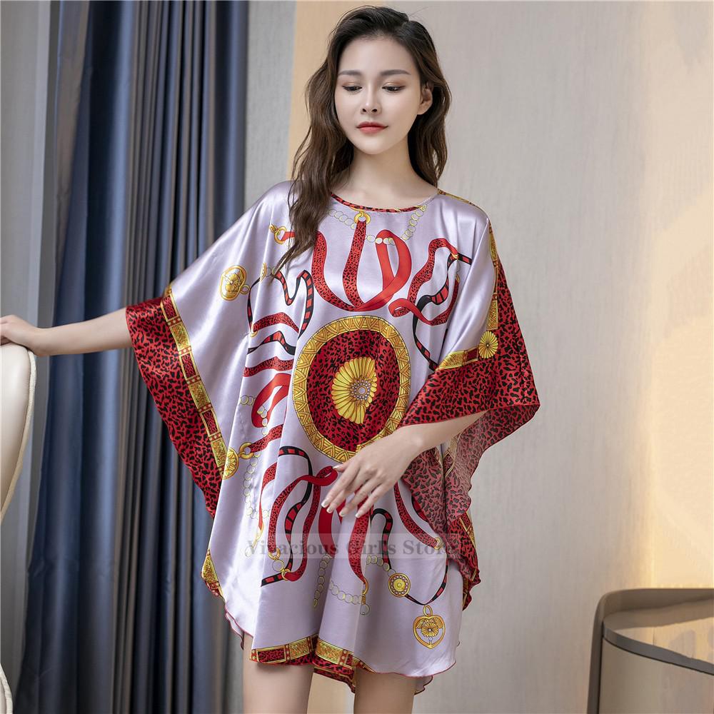 Plus Size Nightgown Sleepwear Women&#39;s Summer Nightwear Robe Lady Sexy Nightdress Silk Rayon Loose Bathrobe Gown Home Dress