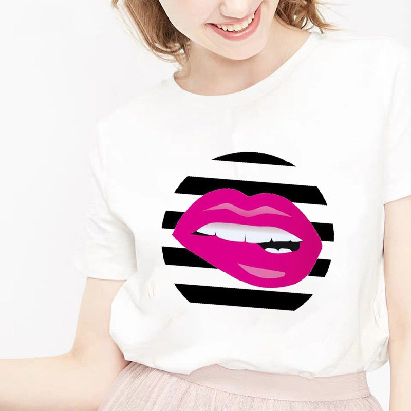 Camiseta Female T-shirt Lip Lipstick Tops Tee Women's Summer T Shirt Shirt