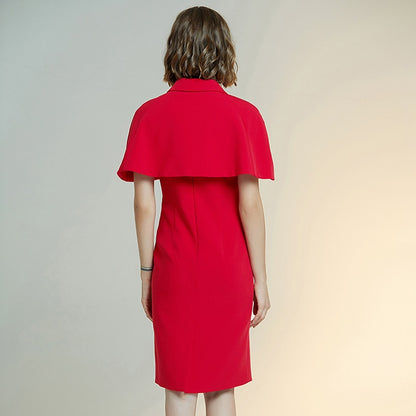 Cape slim dress short sleeve red Dress female sheath dresses