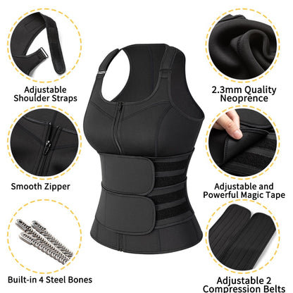 Neoprene Workout Body Shaper Sauna Waist Trainer Corset Vest for Women Weight Loss Sweat Vest Double Tummy Control Trimmer Belts