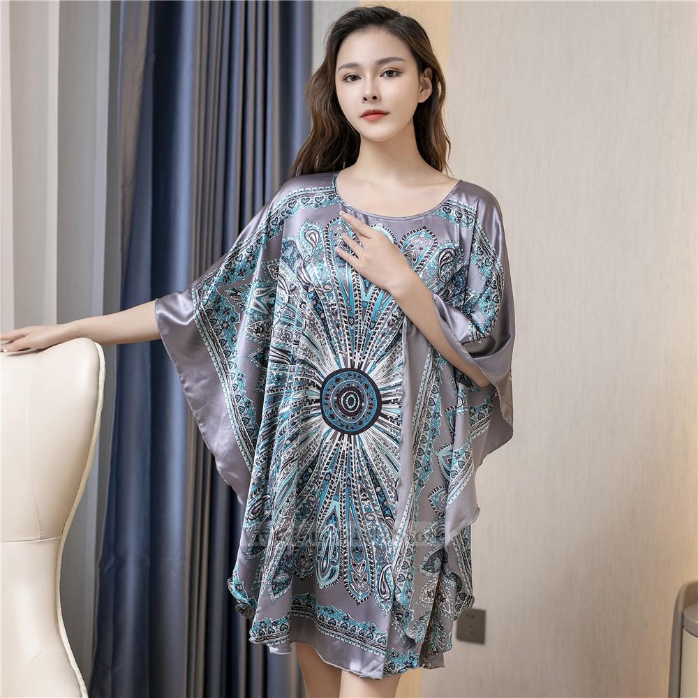 Plus Size Nightgown Sleepwear Women&#39;s Summer Nightwear Robe Lady Sexy Nightdress Silk Rayon Loose Bathrobe Gown Home Dress