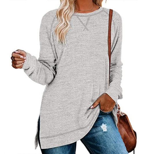 GULE GULE Women&#39;s Casual Long Sleeve Solid Split Tops Elegant Front Tunics Shirt