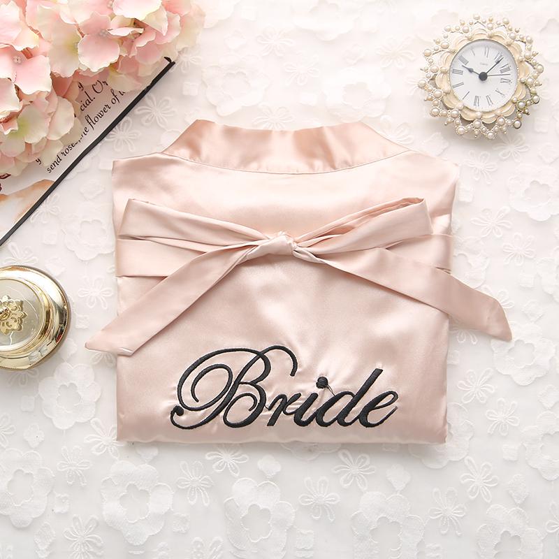 Bride Bridesmaid Wedding Robe Embroidery Kimono Bathrobe Gown Nightgown Casual Satin Short Women Sexy Nightwear Sleepwear