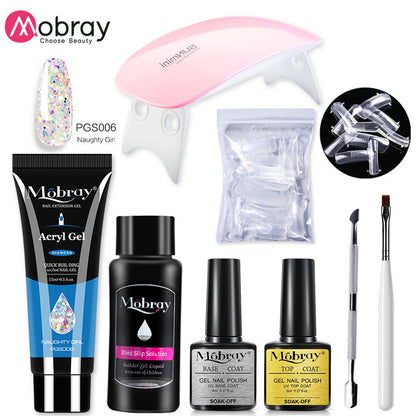 Mobray Poy UV Gel With UV LED Lamp Manicure Set Poly Nail Gel Polish Kit Nail Art Tools For Manicure Need Base Top Coat Nail Kit