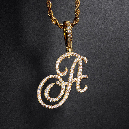 D&Z New A-Z Cursive Letters Name Pendant &Necklace Iced Out Cubic Zircon Gold Silver Color Charm Hip Hop Jewelry