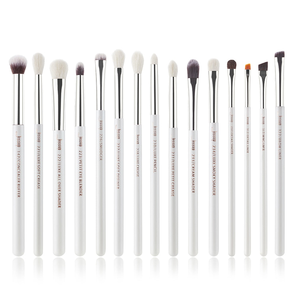 Jessup Makeup Brushes Set 15pcs professional Make up Brush Eyeliner Shader Natural-synthetic Rose-carmin/Silver