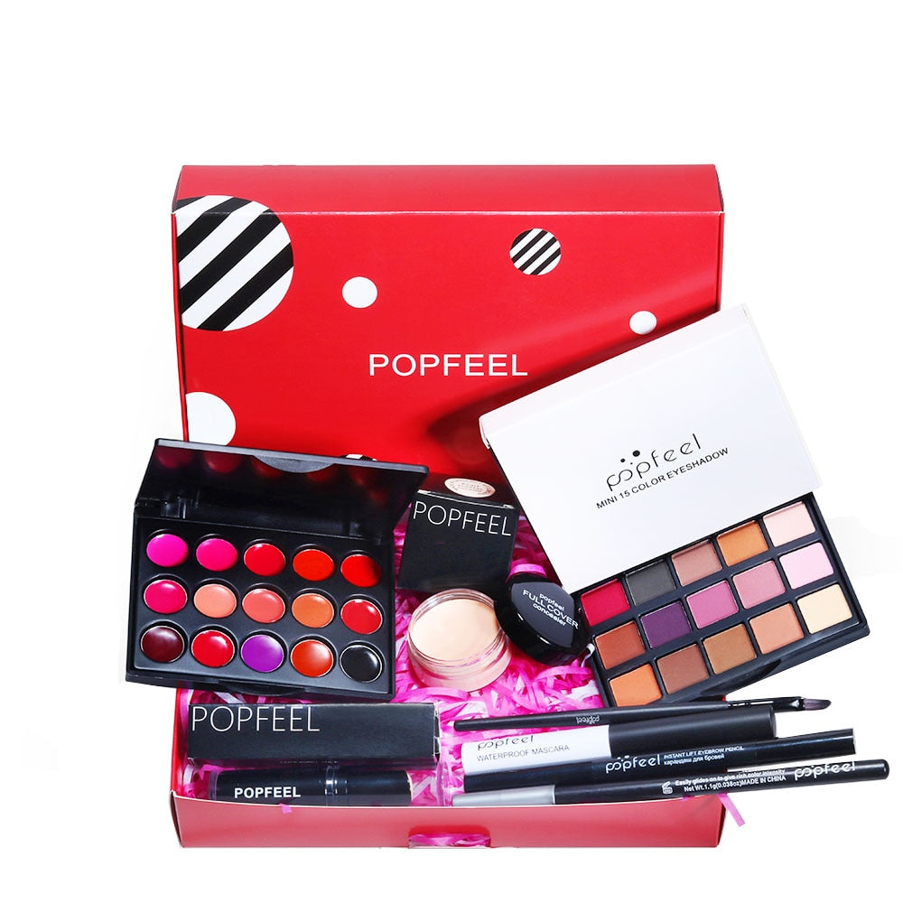 POPFEEL All In One Makeup Kit(Eyeshadow, LiGloss,Lipstick,Brushes,Eyebrow,Concealer)Beauty Cosmetic Bag