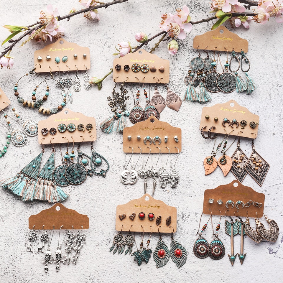 Sundry Fashion Bundles of Women's Vintage Boho Earrings Dangler Eardrop Jewelry Accessories Sets