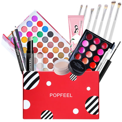 POPFEEL All In One Makeup Kit(Eyeshadow, LiGloss,Lipstick,Brushes,Eyebrow,Concealer)Beauty Cosmetic Bag