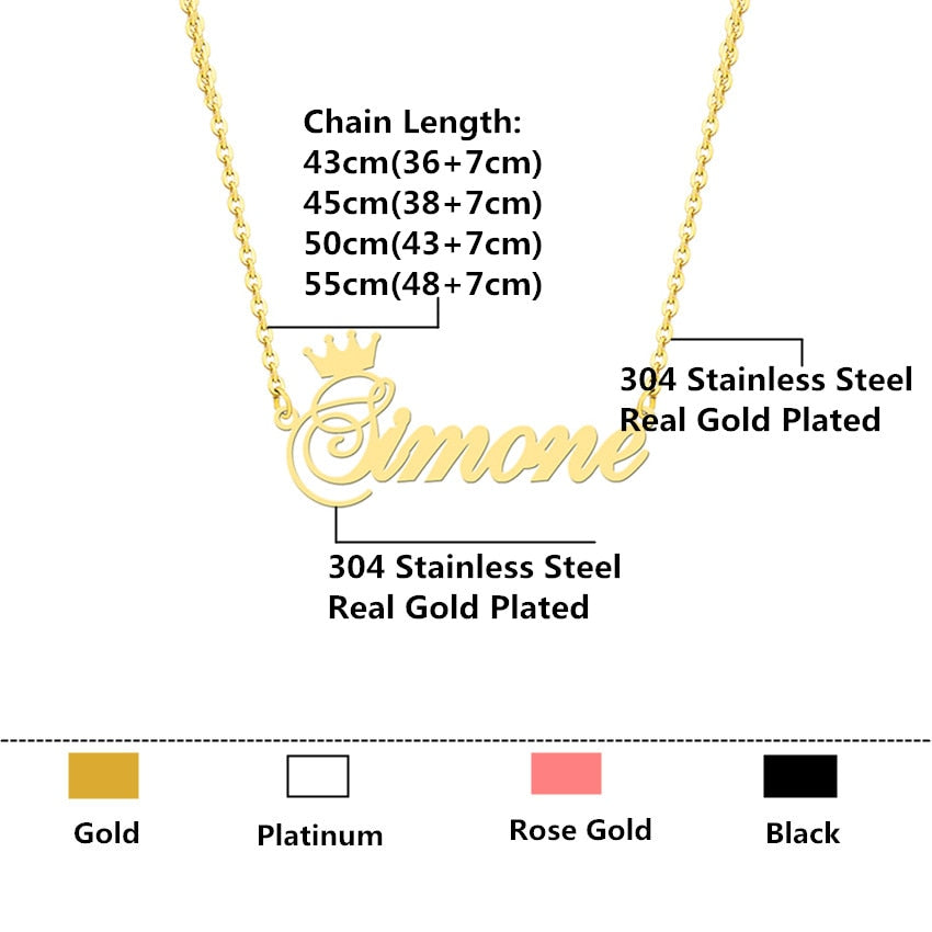 Custom Name Necklace For Women With Crown Personalized Stainless Steel Nameplate Choker Necklaces Birthday Jewelry Gift