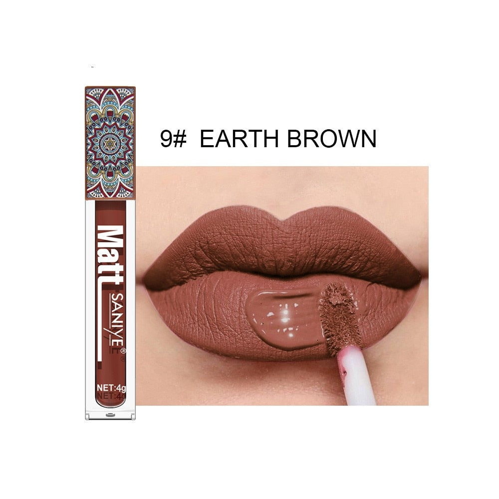 Waterproof Matte Nude Lip Gloss Brown Nude Pigment Dark Red Long Lasting Velvet Liquid Lipstick Women Makeup Lip Glaze 1PCS