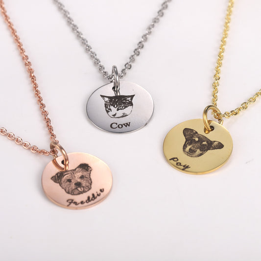 Personalized Pet Photo Disc Necklace For Women Tiny Cat/Dog Name Pendant Necklaces Custom Animal 316L Stainless Steel Jewelry