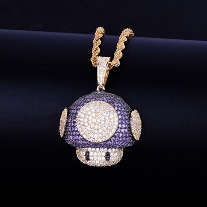 Mush Head Pendant Necklace Cubic Zircon Men Women Hip Hop Jewelry