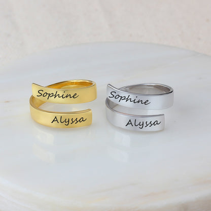 Personalized Gift Customized Engraved Name Stainless Steel Adjustable Rings for Women Anniversary Jewelry (JewelOra RI102973)