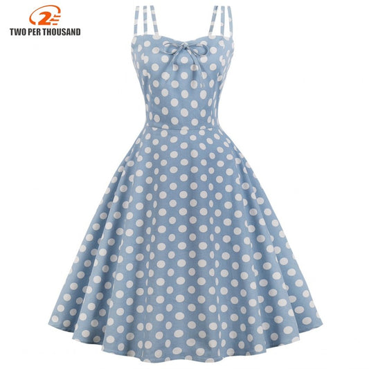 S-4XL Big Size Women Vintage Dress Fashion Polka Dot Summer Dress Bowknot Zipper Sleeveless Dress Elegant Party Vestidos