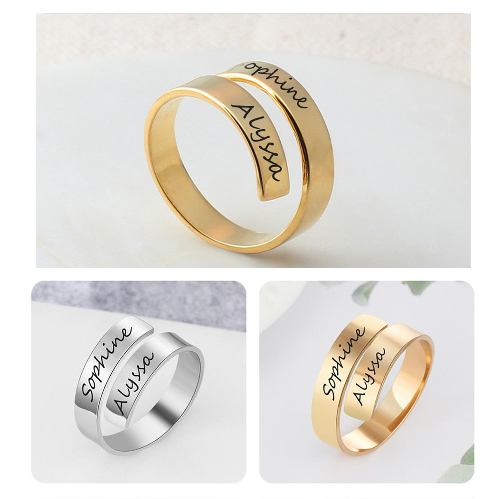 Personalized Gift Customized Engraved Name Stainless Steel Adjustable Rings for Women Anniversary Jewelry (JewelOra RI102973)