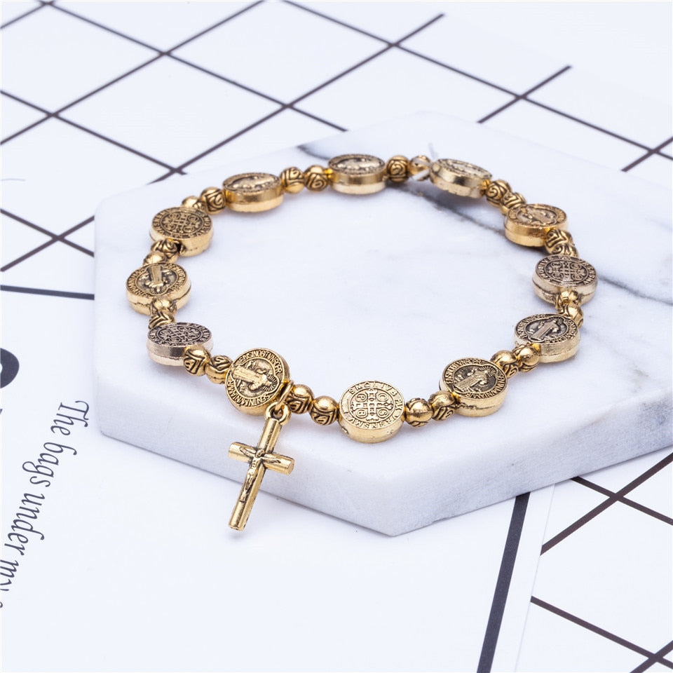 Jesus cross bracelet golden silver color jesus jewelry Rosary Centerpiece Sacred Mercy Saint Icons Religious Beaded Bracelets