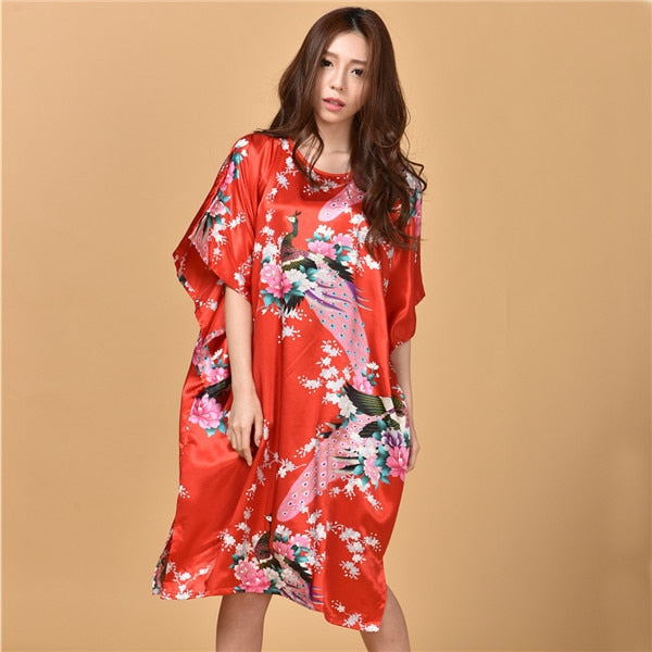 Plus Size Nightgown Sleepwear Women&#39;s Summer Nightwear Robe Lady Sexy Nightdress Silk Rayon Loose Bathrobe Gown Home Dress