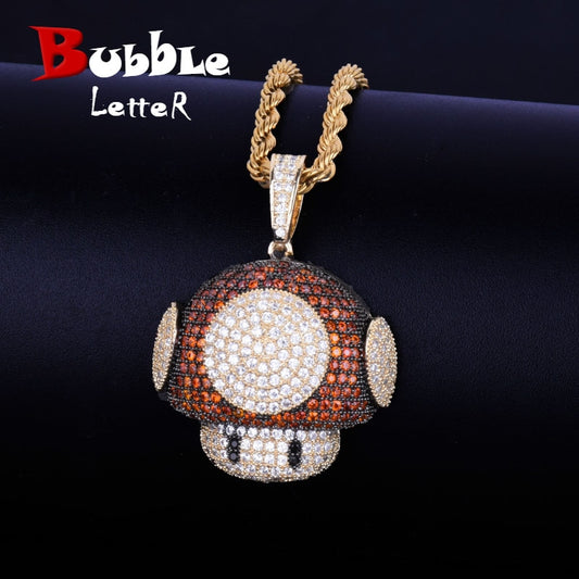 Mush Head Pendant Necklace Cubic Zircon Men Women Hip Hop Jewelry