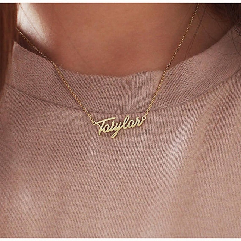 Personalized Stainless Steel Name Plate Necklace For Women Handwriting Handmade Signature Fashion Choker Chain Jewelry Couple BF