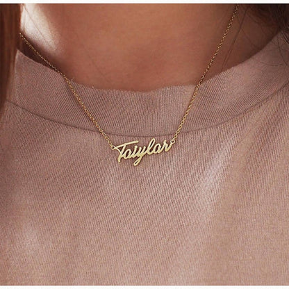 Personalized Stainless Steel Name Plate Necklace For Women Handwriting Handmade Signature Fashion Choker Chain Jewelry Couple BF