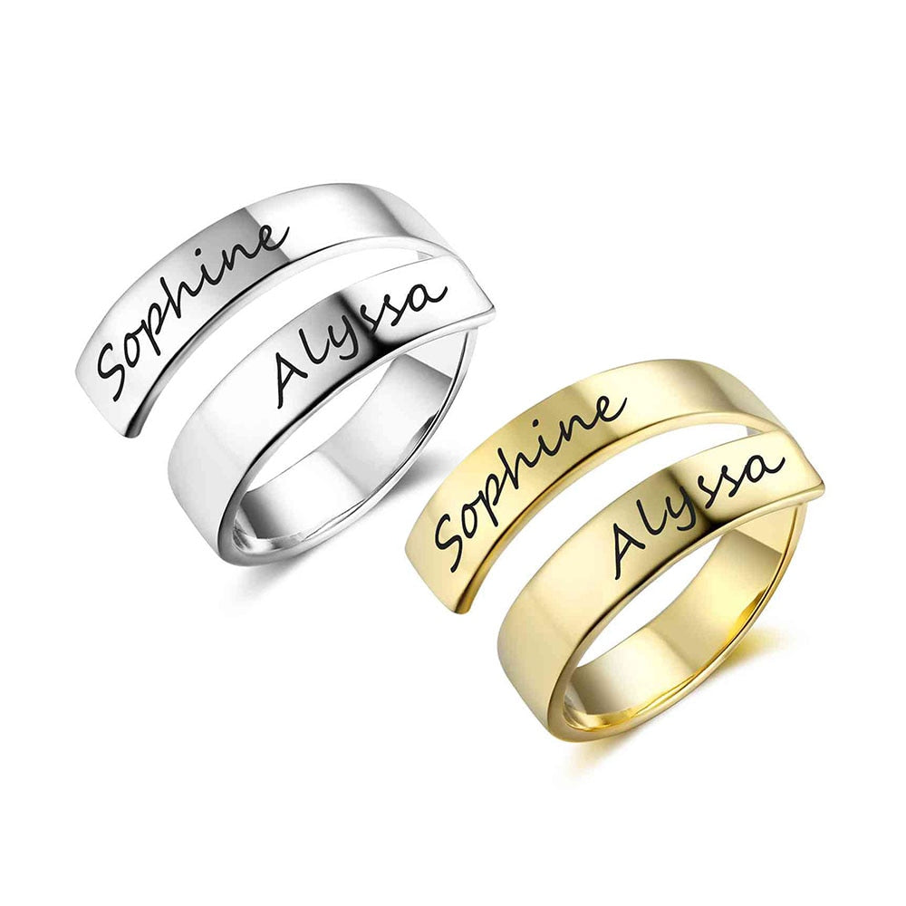 Personalized Gift Customized Engraved Name Stainless Steel Adjustable Rings for Women Anniversary Jewelry (JewelOra RI102973)