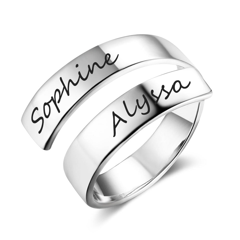 Personalized Gift Customized Engraved Name Stainless Steel Adjustable Rings for Women Anniversary Jewelry (JewelOra RI102973)