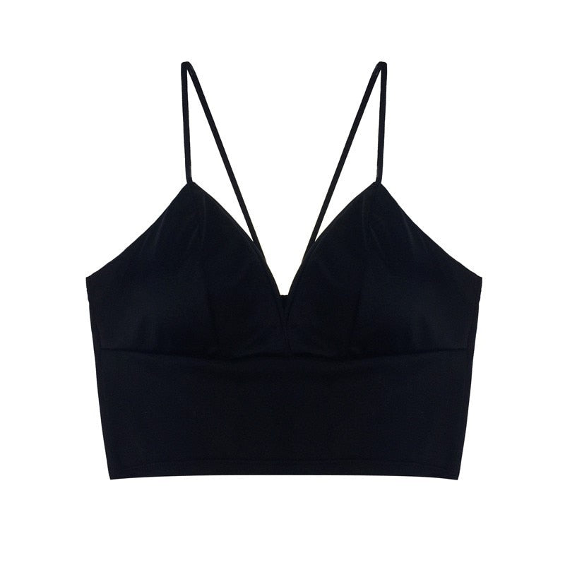 Ladies Satin Cami Tops Women&#39;s Bralette Bustier Bra Vest Shirt V Neck Top Backless Shirts Female Camisole 2 Colors Black White