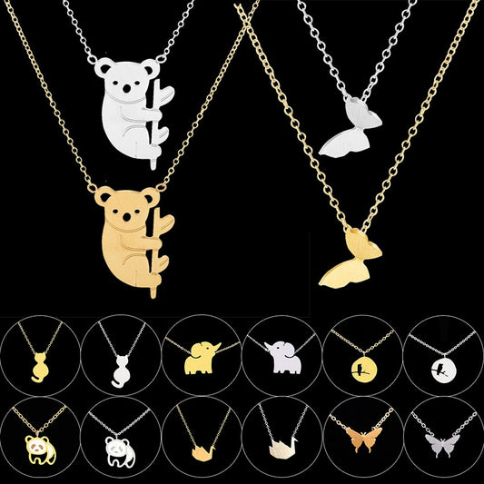 GORGEOUS TALE Jewelry Collier Stainless Steel Chain Butterfly Elephant Panda Birds Pendants Bijoux Femme Choker Necklaces Women