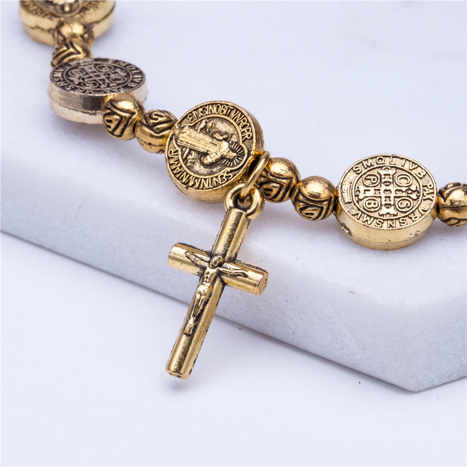 Jesus cross bracelet golden silver color jesus jewelry Rosary Centerpiece Sacred Mercy Saint Icons Religious Beaded Bracelets