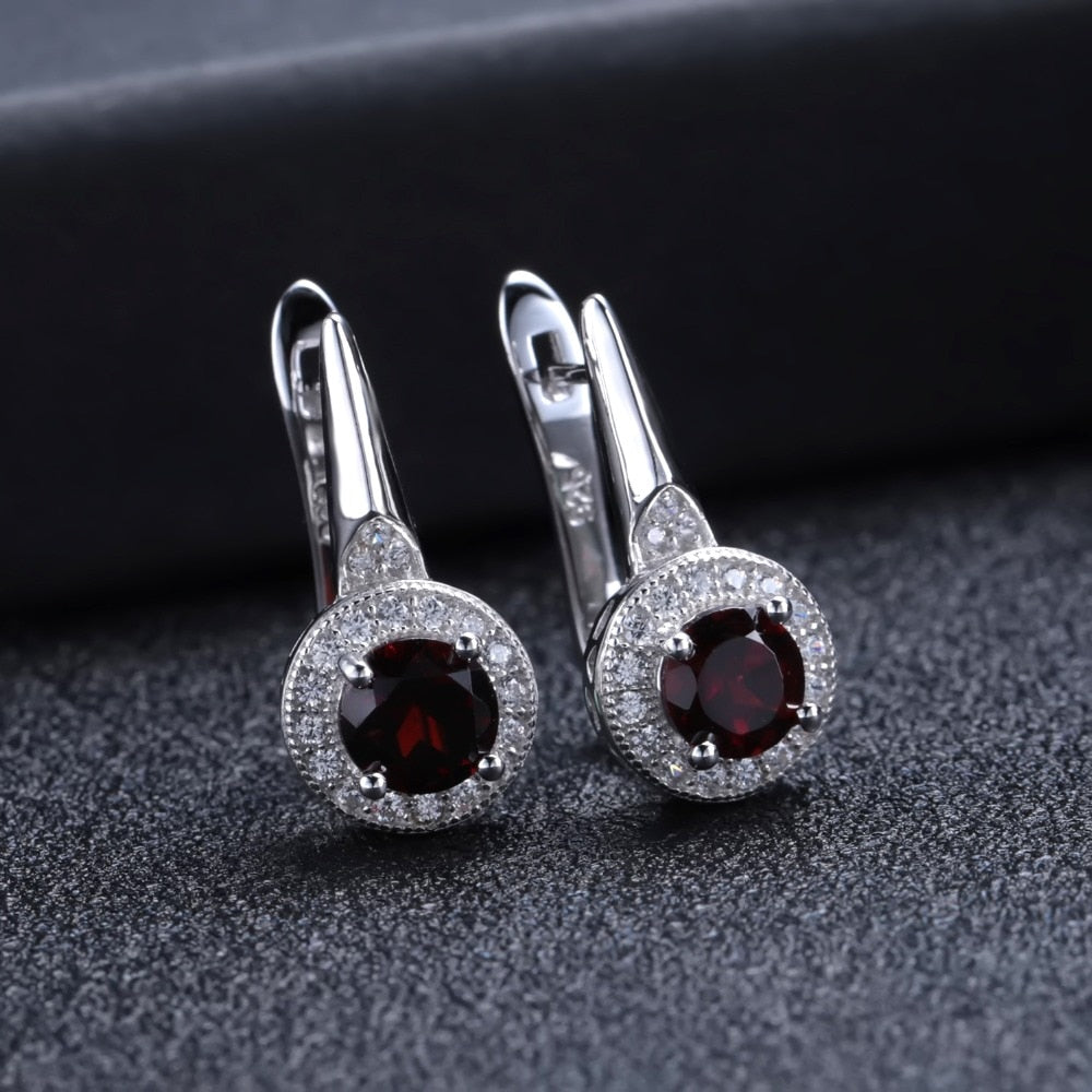 3.15Ct Natural Red Garnet Classic Earrings Ring Set with  925 Sterling Silver