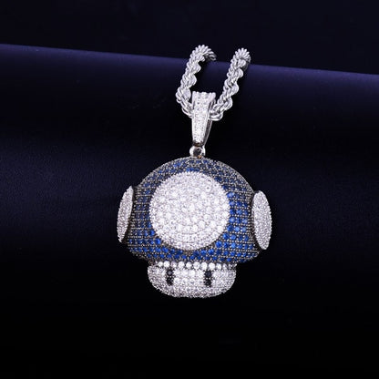 Mush Head Pendant Necklace Cubic Zircon Men Women Hip Hop Jewelry