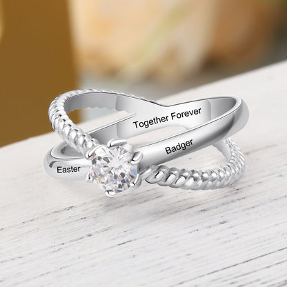 Personalized Custom Name Rings for Women X shape Crossed Engrave Wedding Engagement Ring with Zircon Jewelry (JewelOra RI103946)