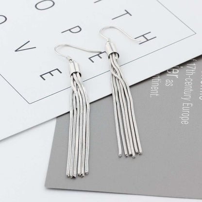 Silver Color Tassel Dangle Earrings Women Metallic Long Earrings Party Jewelry Gift for Friends (Lam Hub Fong)