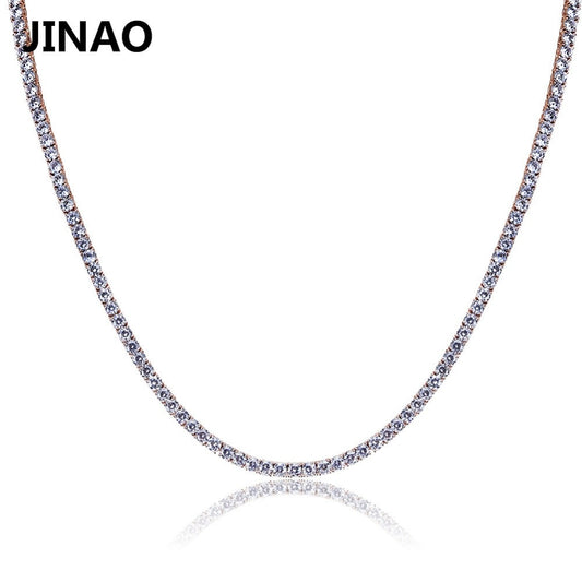 JINAO Gold/Rosegold/Silver-Color Iced Out Chain Hip Hop Copper Micro Pave CZ Stone2.5-10mm Tennis Chain Necklace