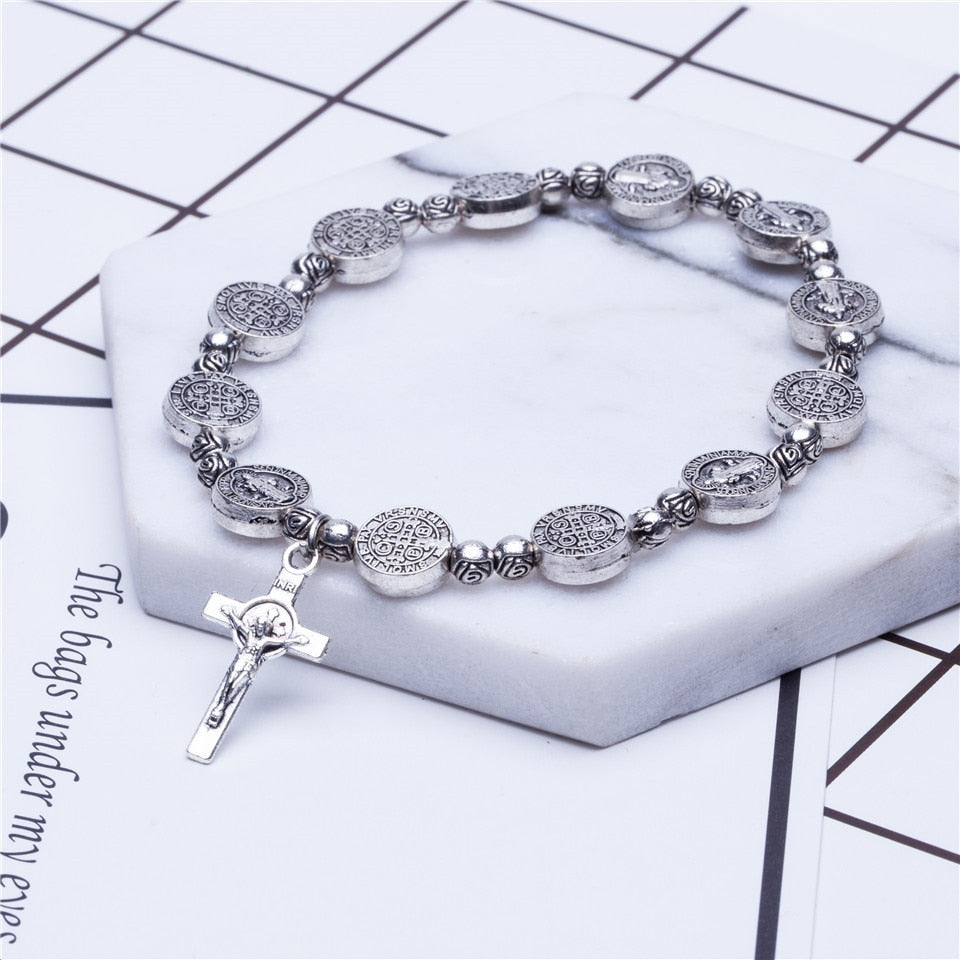 Jesus cross bracelet golden silver color jesus jewelry Rosary Centerpiece Sacred Mercy Saint Icons Religious Beaded Bracelets