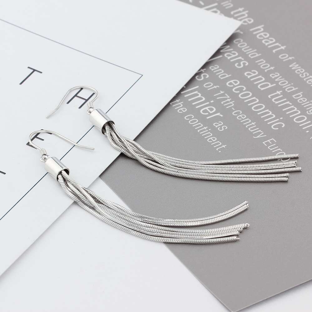 Silver Color Tassel Dangle Earrings Women Metallic Long Earrings Party Jewelry Gift for Friends (Lam Hub Fong)